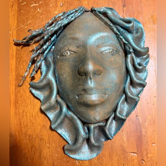 Handcrafted Leather Face mask with headwrap,showing a unique artistic style. - Picture 2 of 7